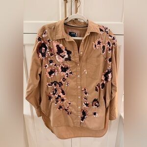 Maeve Anthropologie Brown Sequin Embellished Shirt
